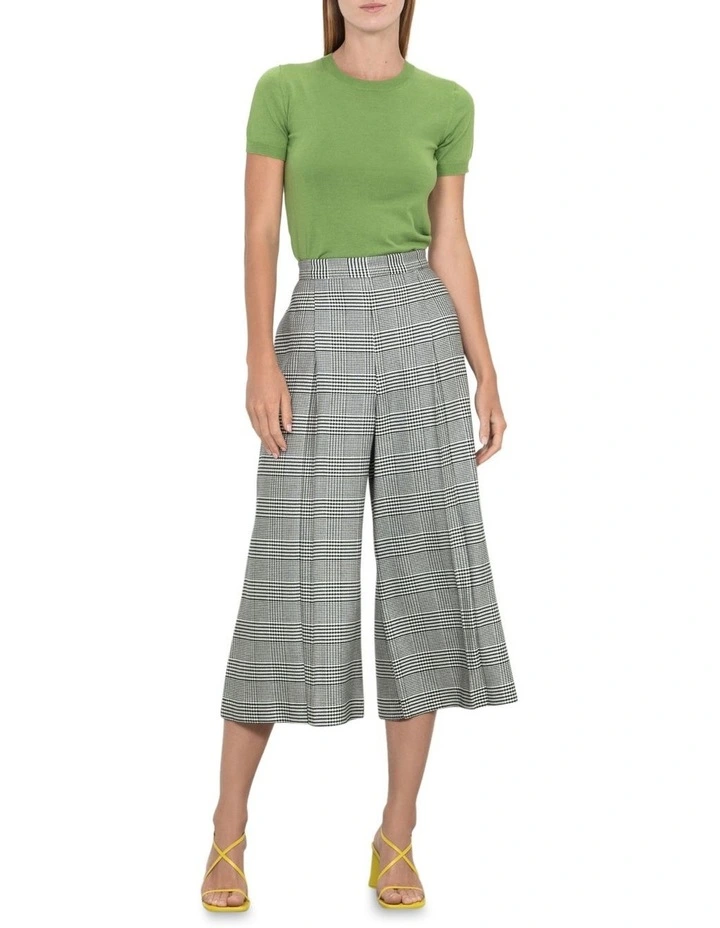 Monotone Check Pleated Culottes in Grey image 1