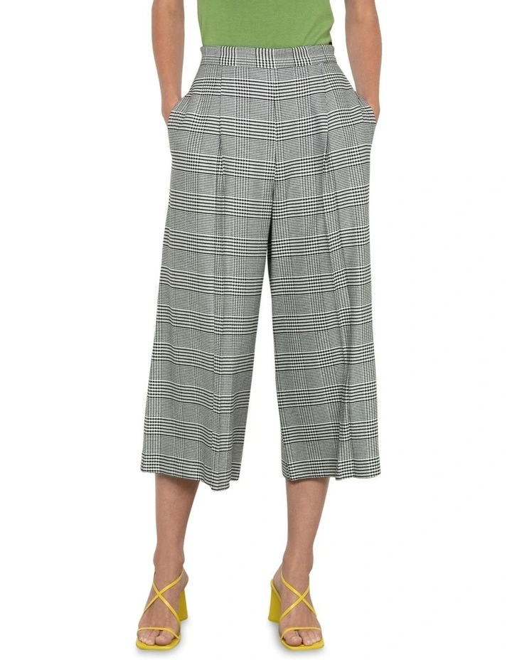 Monotone Check Pleated Culottes in Grey image 3