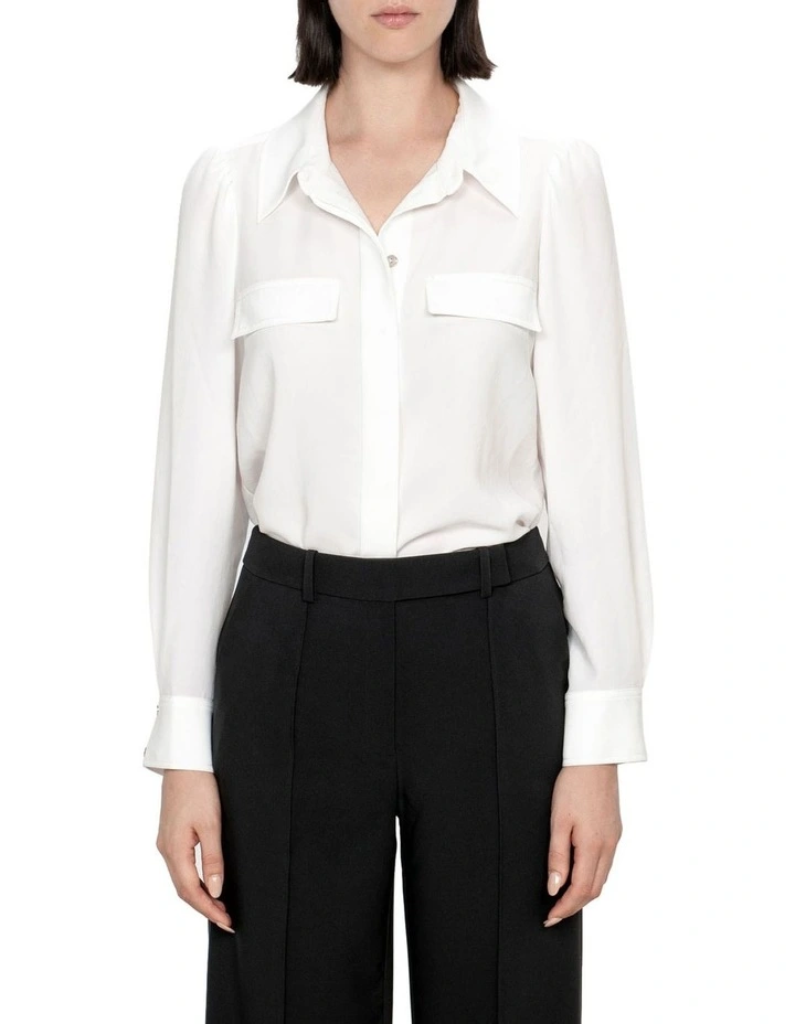 Twill Crepe Shirt in Ivory image 3
