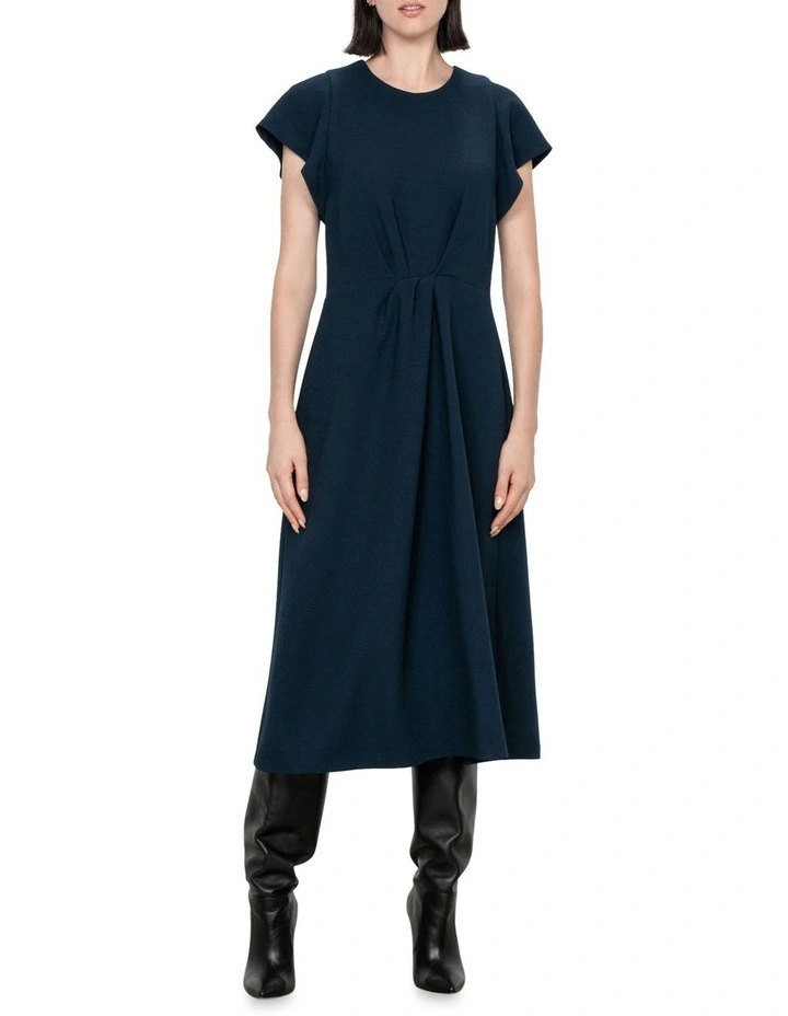 Recycled Crepe Twist Midi Dress in Blue image 1