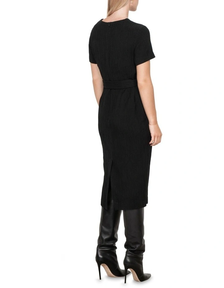 Veronika Maine Crinkle Double Weave Pencil Dress in Black MYER