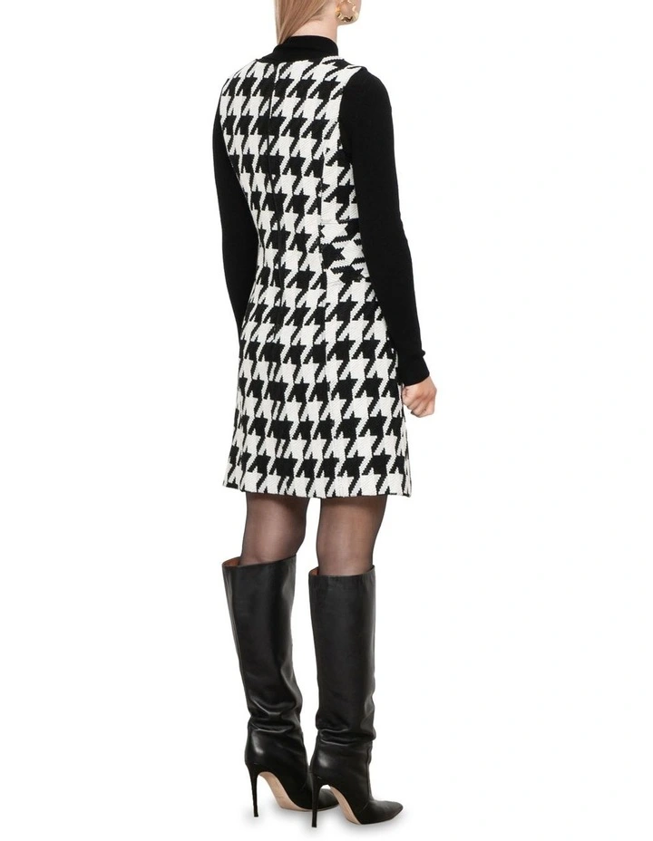 Oversized Houndstooth Tunic Dress in Black Multi image 2