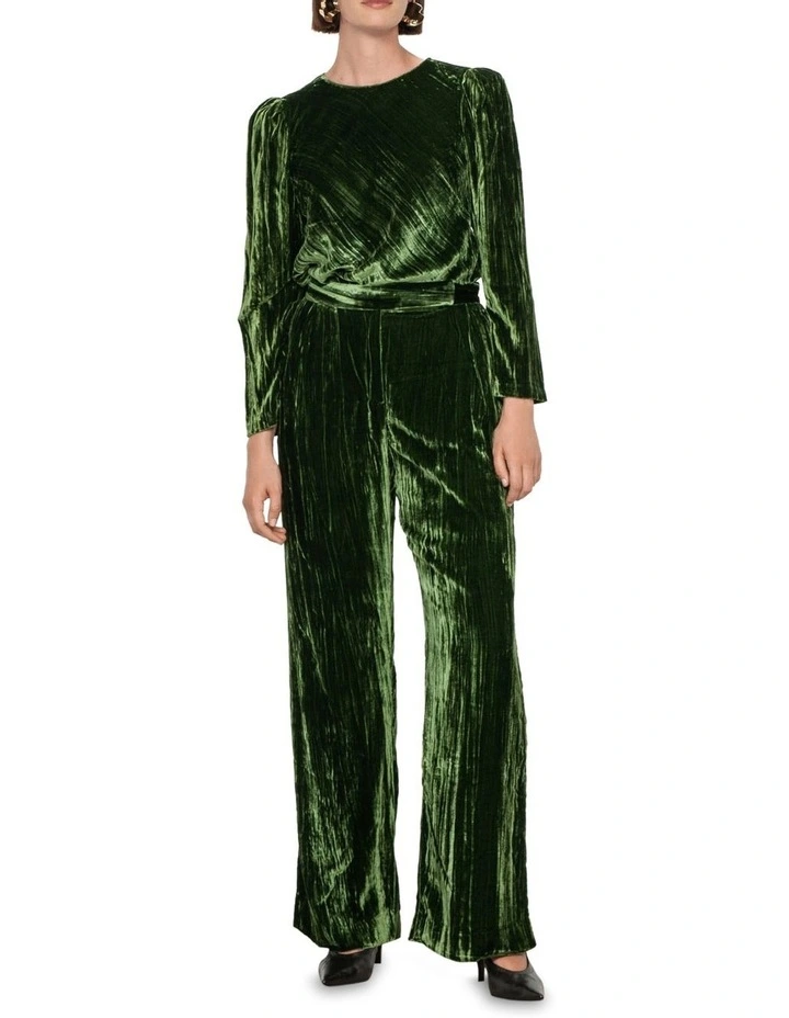 Crushed Velvet Pant in Green image 1