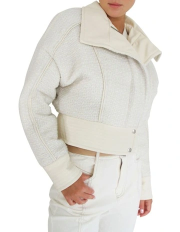 Mad Love Cropped Bomber Jacket in Cream