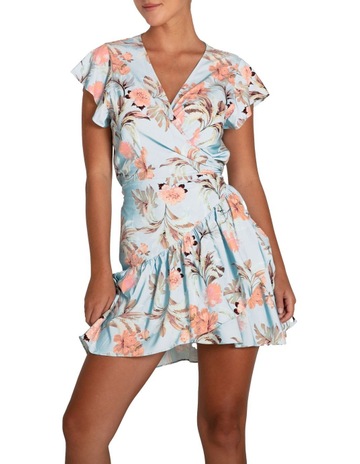 Love Shack Mini Wrap Dress in Light Blue