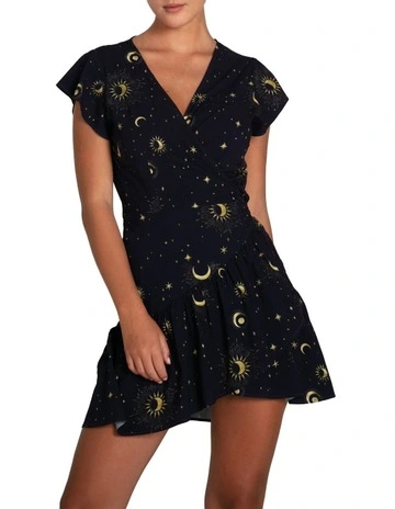 Love Shack Mini Wrap Dress in Navy