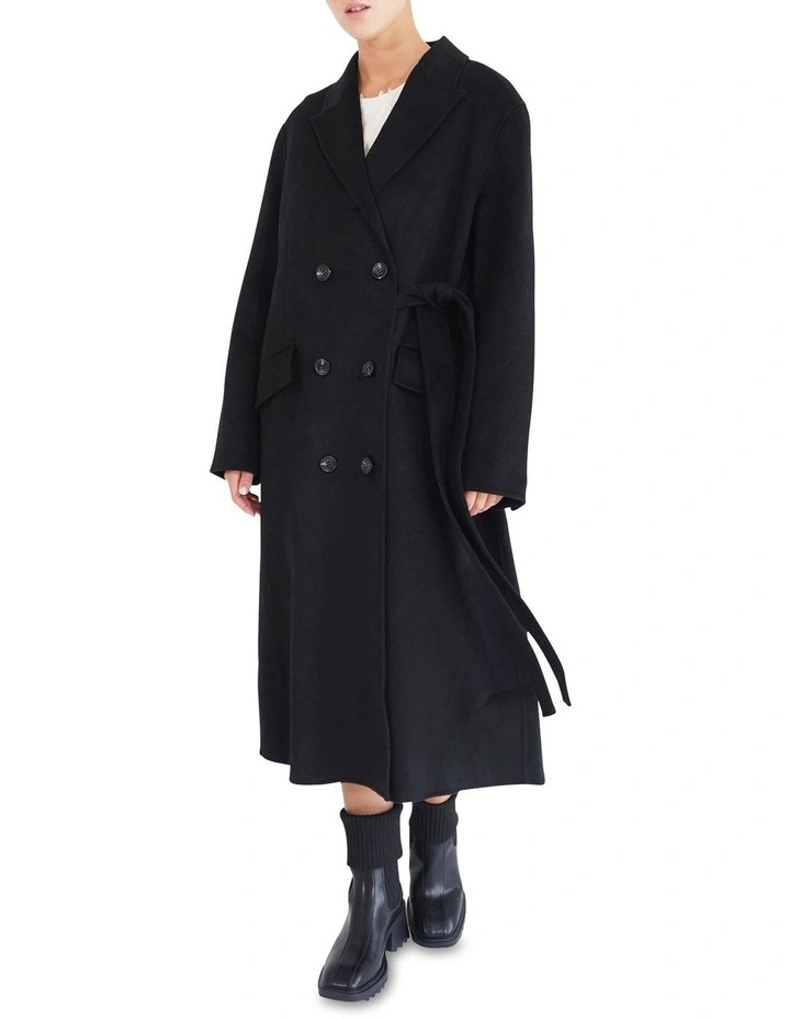 Right There Side Tie Coat in Black image 1
