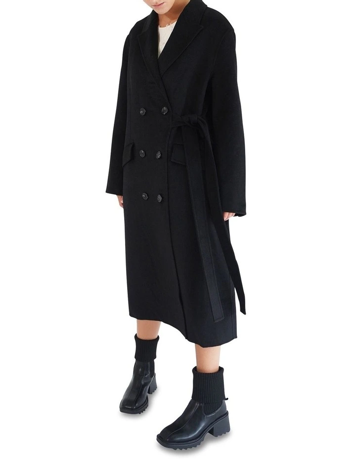 Right There Side Tie Coat in Black image 3