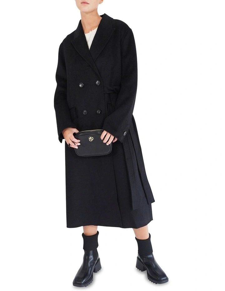 Right There Side Tie Coat in Black image 5