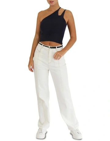 Symphony Double Strap Knit Crop Top in Navy