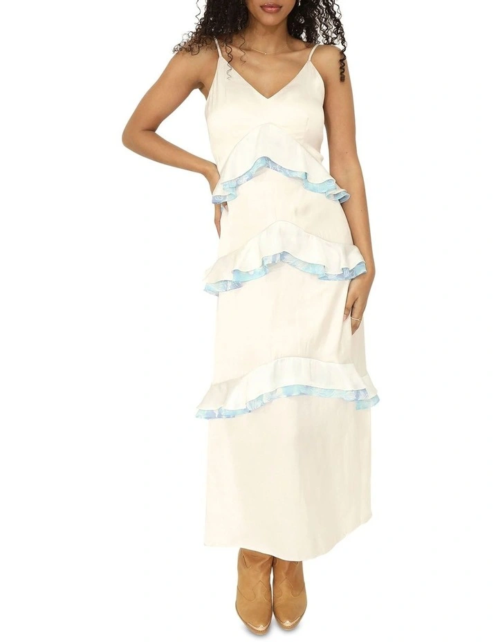 Lovely Day Ruffle Maxi Dress in White image 1