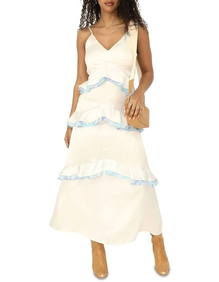 Lovely Day Ruffle Maxi Dress in White image 7