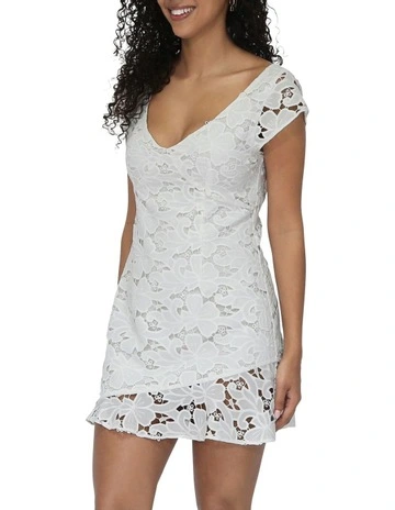 Drifting Slowly Lace Mini Dress in White