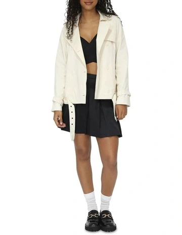 Cool Nights Cropped Trench Coat in Off White