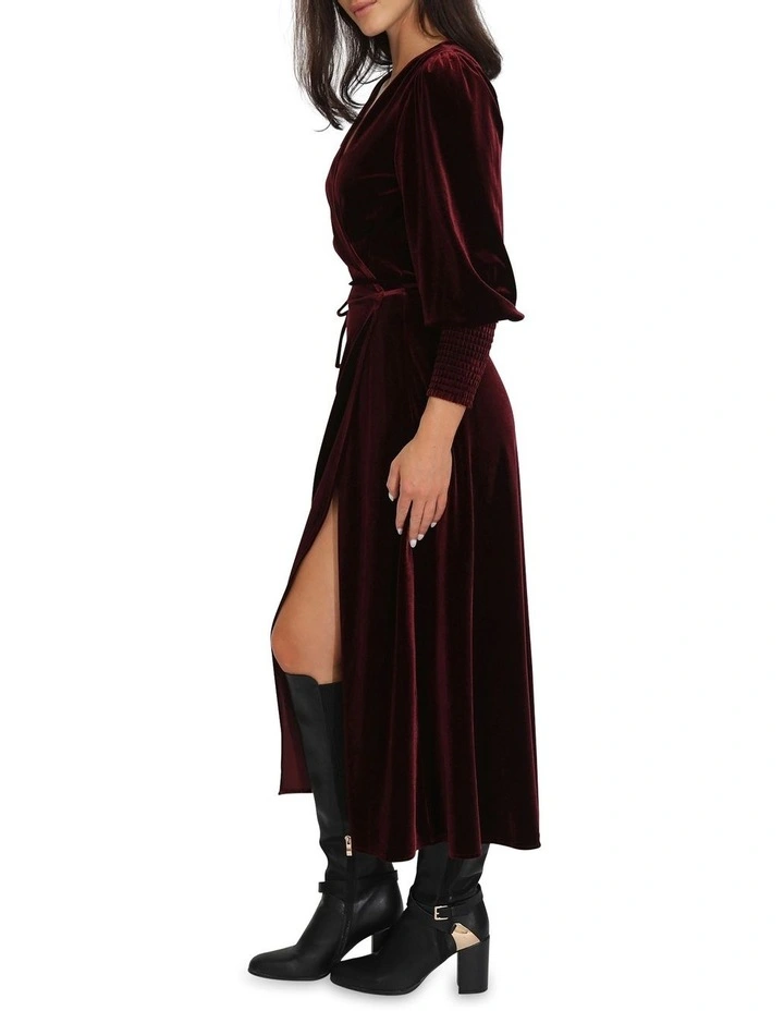 Current Mood Velvet Wrap Dress in Burgundy image 3