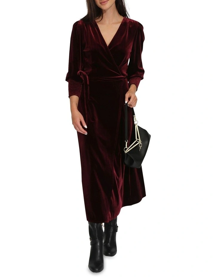 Current Mood Velvet Wrap Dress in Burgundy image 5