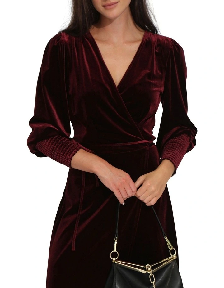 Current Mood Velvet Wrap Dress in Burgundy image 6