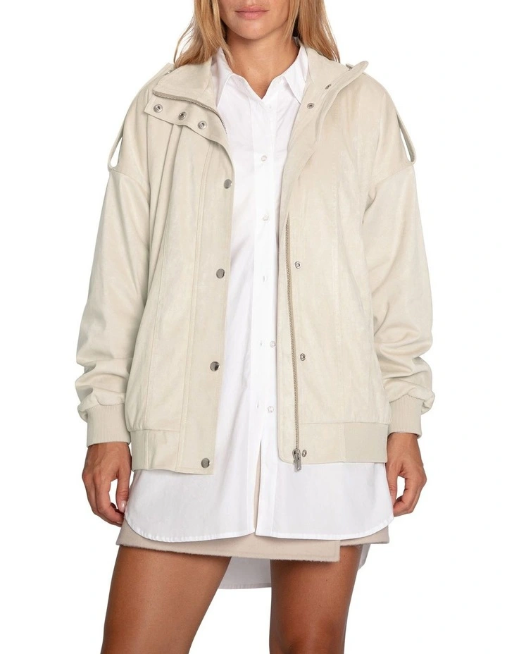 Most Wanted Suede Bomber Jacket in Cream image 1