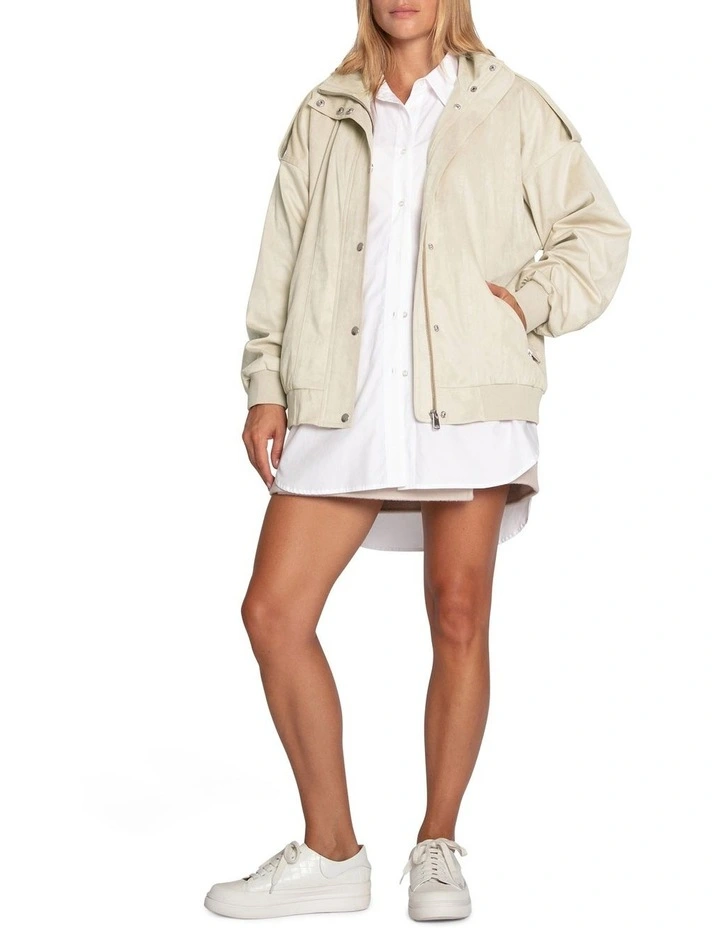 Most Wanted Suede Bomber Jacket in Cream image 2