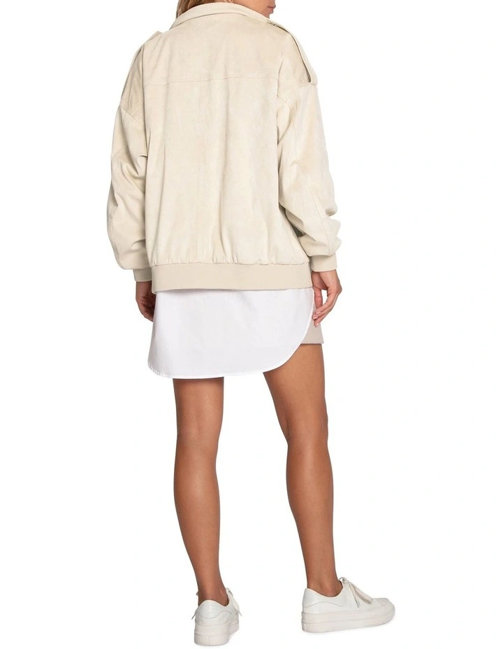 Most Wanted Suede Bomber Jacket in Cream image 4