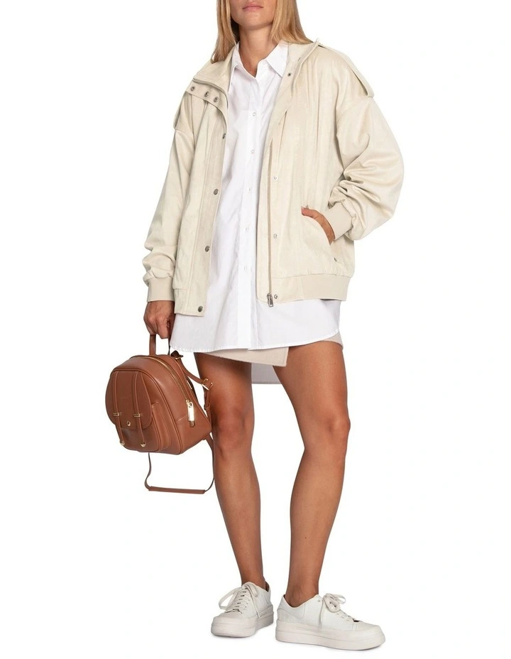 Most Wanted Suede Bomber Jacket in Cream image 5