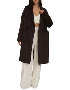 Publisher Double-Breasted Wool Blend Coat in Chocolate