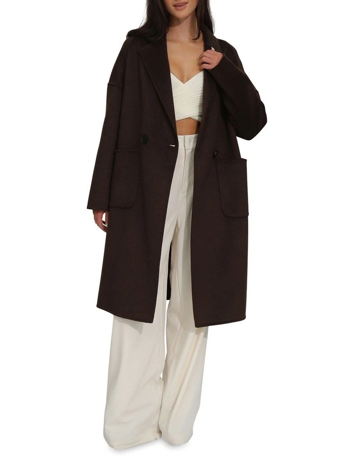 Publisher Double-Breasted Wool Blend Coat in Chocolate image 1