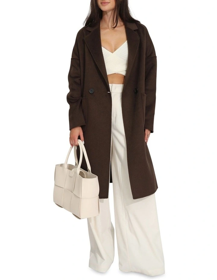 Publisher Double-Breasted Wool Blend Coat in Chocolate image 5