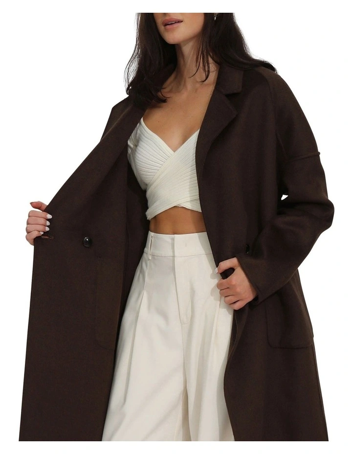 Publisher Double-Breasted Wool Blend Coat in Chocolate image 6