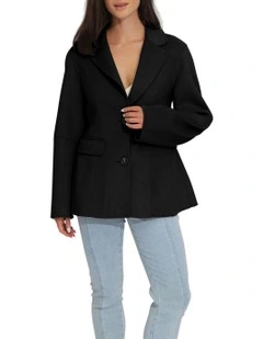 Stuck On You Oversize Cinch Waist Coat in Black
