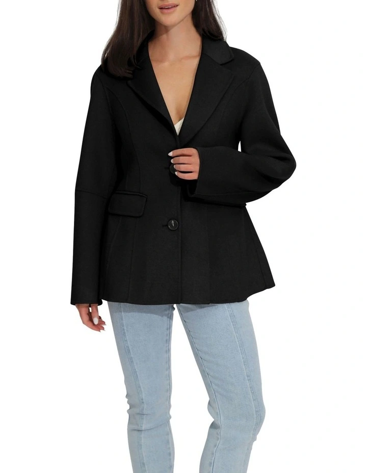 Stuck On You Oversize Cinch Waist Coat in Black image 1