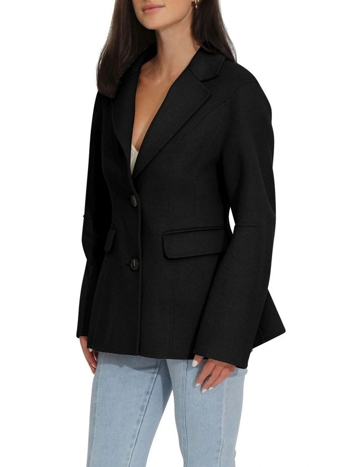 Stuck On You Oversize Cinch Waist Coat in Black image 2