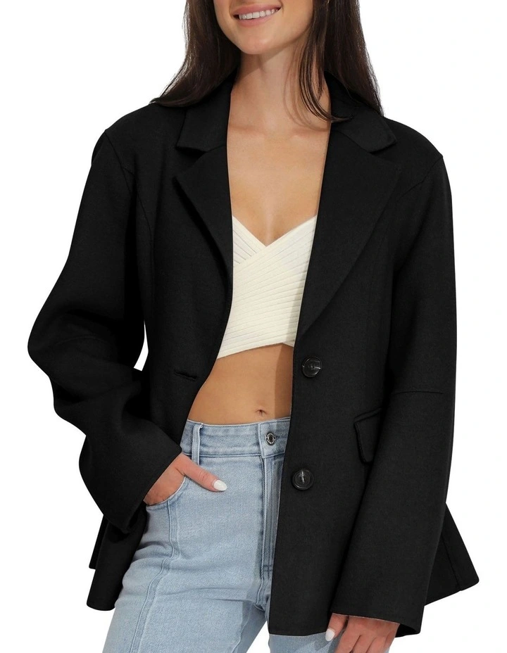 Stuck On You Oversize Cinch Waist Coat in Black image 4