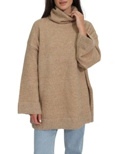 Cuddle Me Oversized Tunic Sweater in Beige