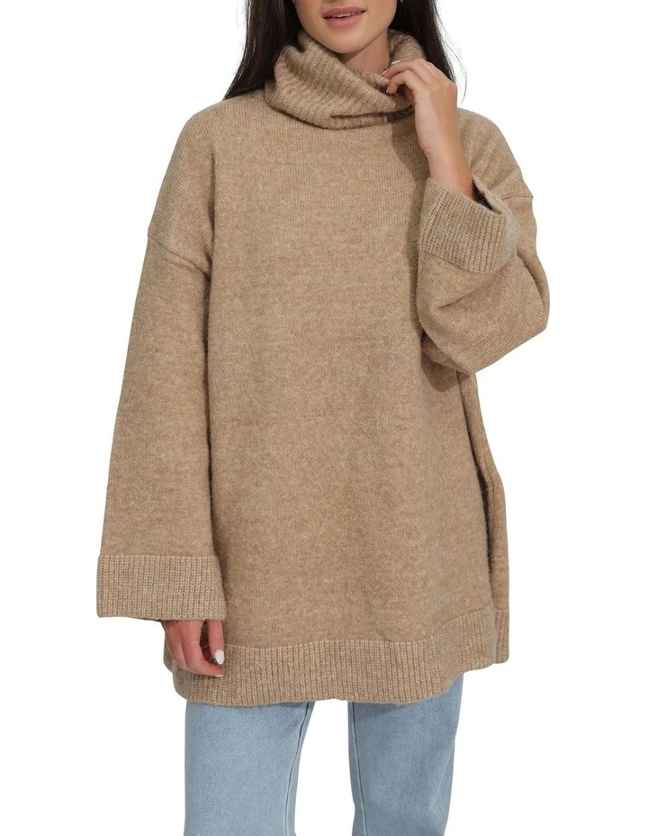 Cuddle Me Oversized Tunic Sweater in Beige image 1