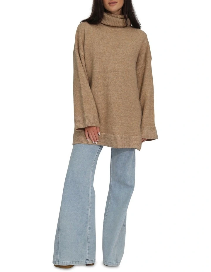 Cuddle Me Oversized Tunic Sweater in Beige image 2