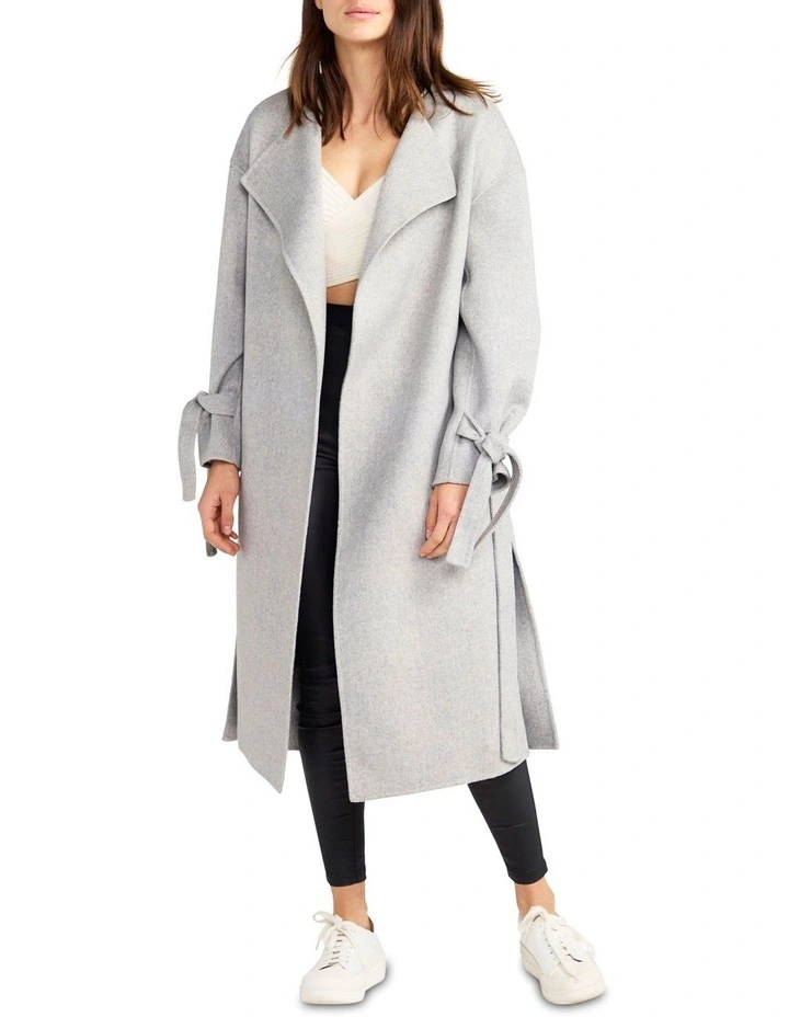 Head Over Heels Collarless Robe Coat in Grey Marle image 1