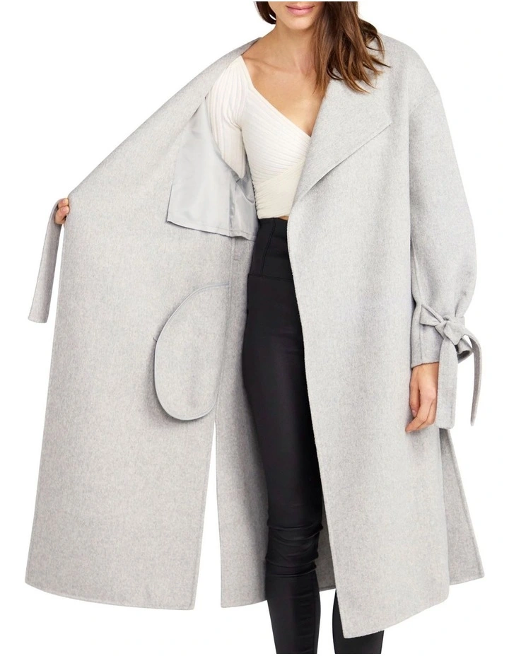 Head Over Heels Collarless Robe Coat in Grey Marle image 6