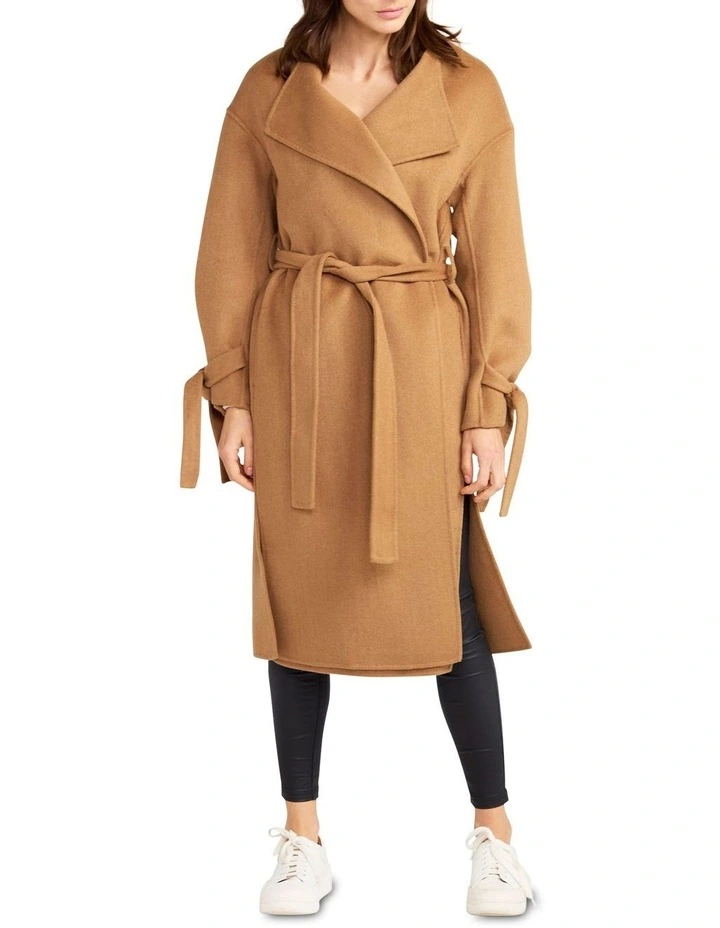 Head Over Heels Collarless Robe Coat in Camel image 1