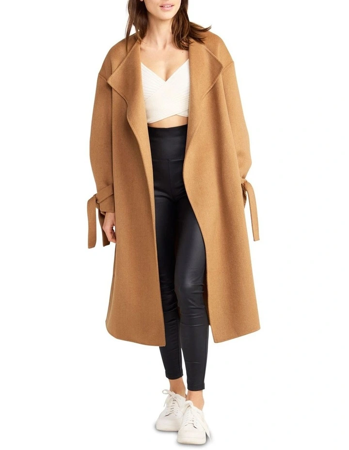 Head Over Heels Collarless Robe Coat in Camel image 2