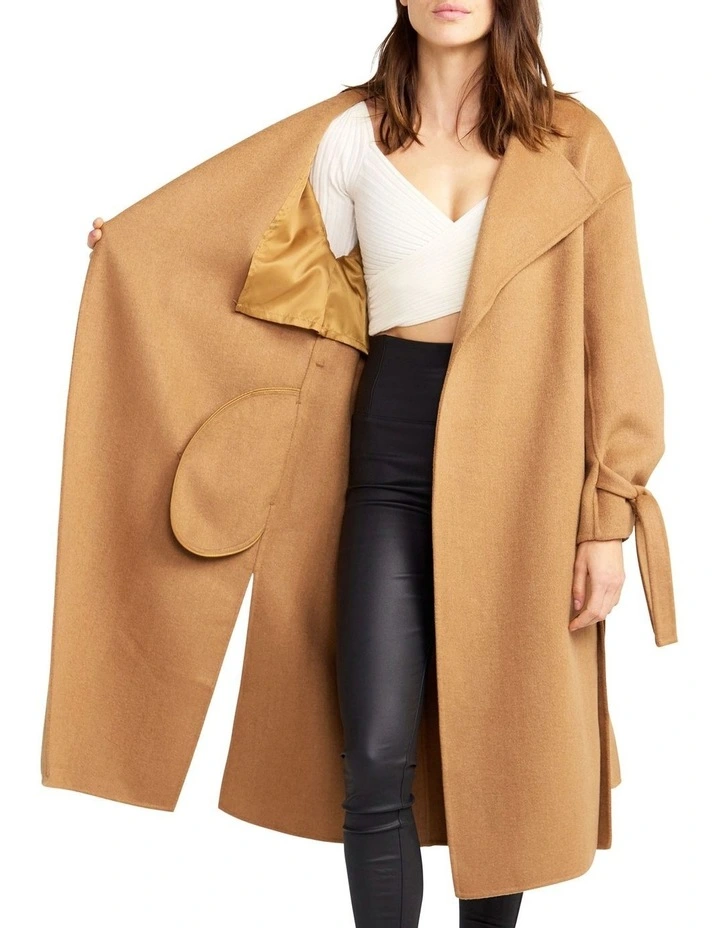 Head Over Heels Collarless Robe Coat in Camel image 3