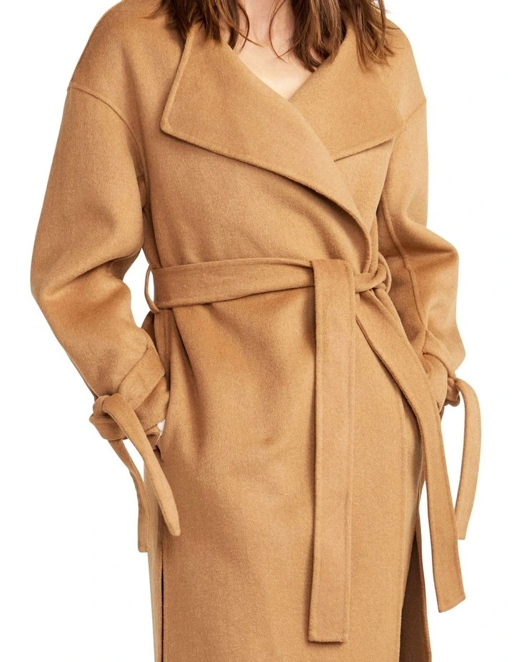 Head Over Heels Collarless Robe Coat in Camel image 4