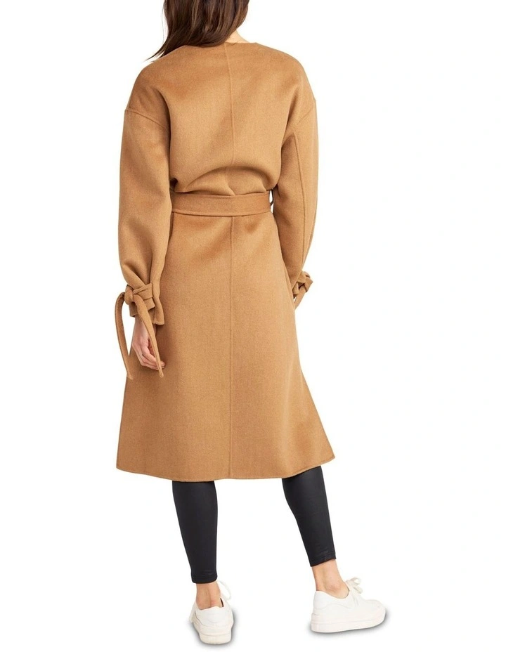 Head Over Heels Collarless Robe Coat in Camel image 5