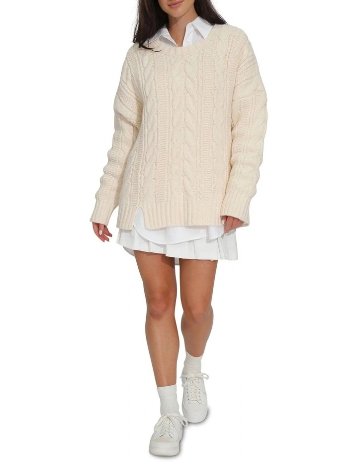 Perfect Me Oversized Crew Sweater in Beige image 4