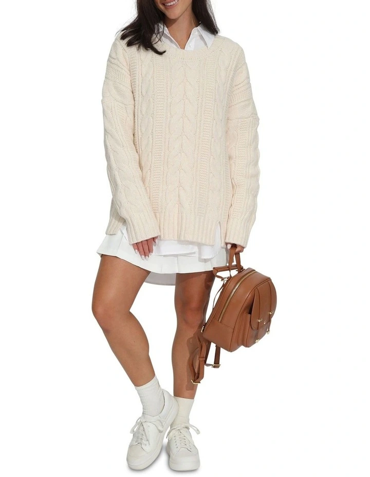 Perfect Me Oversized Crew Sweater in Beige image 5