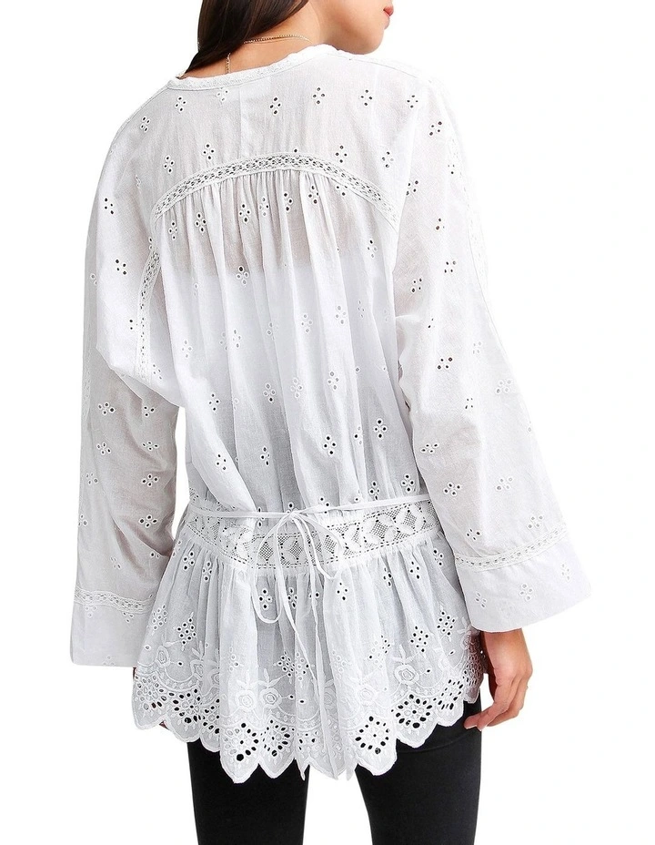 Unbutton Me Eyelet Button Down Shirt in White image 3