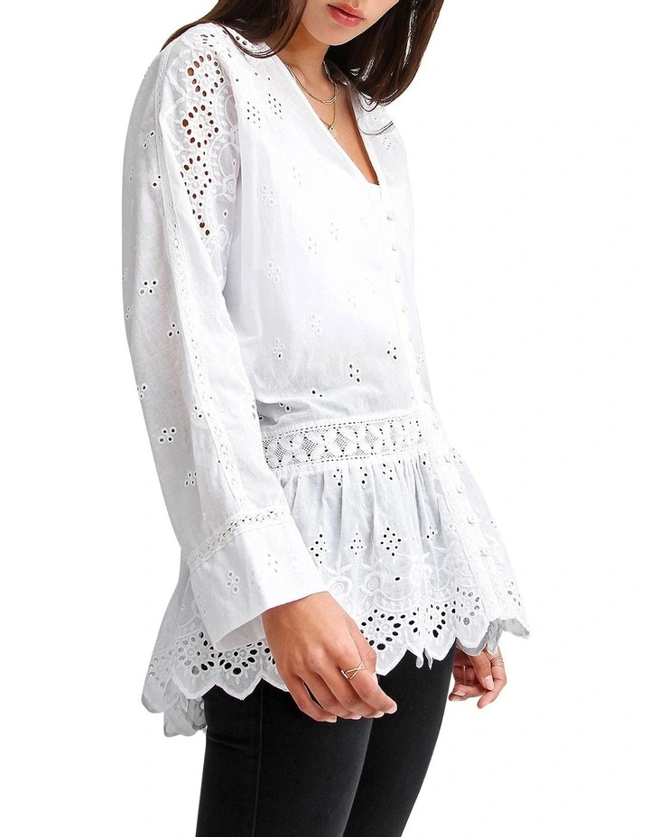 Unbutton Me Eyelet Button Down Shirt in White image 5