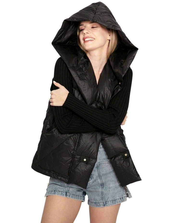 Over My Head Hooded Puffer Vest in Black image 3