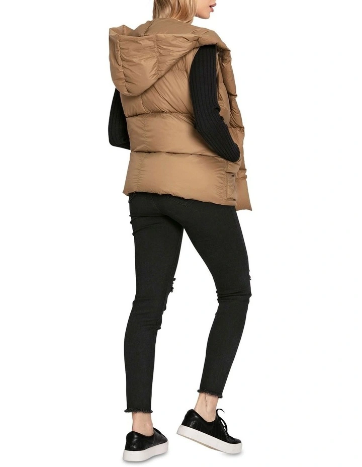 Over My Head Hooded Puffer Vest in Khaki image 3