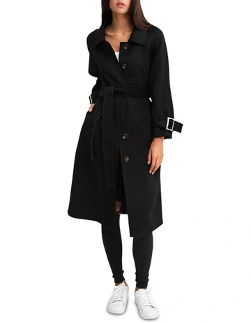 Shore To Shore Belted Wool Coat in Black